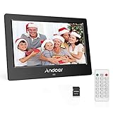 Andoer 10,1 Zoll Digitaler Bilderrahmen 1024x600 Auflösung Bildschirm Unterstützung Kalender/Uhr/Wecker/Foto/Musik/Video mit Fernbedienung+8 GB Speicherkarte Schönes