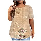 Damen Oberteile Sommer Tshirt Kurzarm Bluse mit Rundhalsausschnitt Bunte Blumen Drucken T-Shirt Tee Tops Pullover Teenager Mädchen Pulli Tunika Shirt Freizeit T Shirts für Frauen