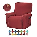 FANSU Stretchhusse für Relaxsessel Sesselbezug, 1 Sitzer Sesselschoner für Recliner Stuhl Sessel, Einfarbig Jacquard Stretch Sofabezug, Dick Elastisch Bezug für Fernsehsessel Liege (Rot)