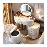 Schminktisch-Set für Damen mit 5 Schubladen mit großer Kapazität, Schminktisch mit 3-Farben-Touch Control einstellbare Helligkeit Spiegel und Lagerung gepolsterten Hocker, für Schlafzimmer