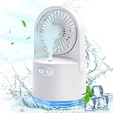 Mini Ventilator mit Kühlen Nebel, Tragbarer USB Tischlüfter Luftkühler mit Kühlen Nebel, 3 Windmodi, 7 Farben Nachtlichter, Tischventilator für Home, Office, Büro, Reisen im Freien