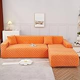 ZCXRYFL Stretch Sofabezug Jacquard Sofa üBerzug MöBelschutz Couch üBerzug Chaise Longue Couchbezug Hunde Katzen Kratzfest Sofa Cover FüR L Form Kombination Sofa(ＡＡ（130-160cm）+BB（220-280cm）,Orange 3)