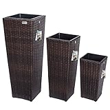 Casaria Blumentopf 3er Set Polyrattangeflecht Übertopf Wasserabfluss Rattanoptik Outdoor Pflanzkübel Blumenkasten Braun