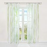 HongYa 1er-Pack Voile Gardine Transparenter Vorhang mit Kräuselband Wellen Druck H/B 245/140 cm Creme Grün