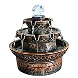 Futchoy Zimmerbrunnen 360° Drehkugel Feng Shui Tischbrunnen mit LED Beleuchtung Drehen Kugel Zimmerbrunnen Dekor 220V Kunstharz inkl Kugel und Beleuchtu