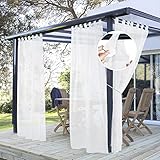 PONY DANCE Outdoor Vorhang Weiß Transparent 2 Stücke H 243 x B 137 cm Outdoor Gardinen Wasserdicht Terrasse & Pavillon Vorhänge Outdoor Schlaufengardinen mit Klettverschluss