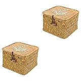 Alipis 2 Stück Stroh-Stickerei-Geschenkbox Rechteckiger Aufbewahrungskorb Make-Up-Aufbewahrung Organizer-Box Gewebte Aufbewahrungskörbe Weidenkörbe Mit Deckel Rattan-Boxen Mit