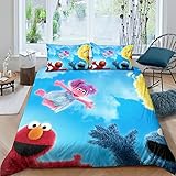 TADALU Sesame Street Bettwäsche Bettbezug-Set Mikrofaser, Cartoon Bettbezug Reißverschluss Und Kissenbezug Für Schlafzimmer, Weiche Bequemer Double（200x200cm）