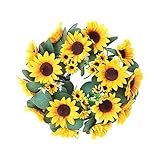 Sonnenblumen-Pflanzendekorationen Künstlicher Kranz Dekoration 14,6 Party Sommer Frühling und grüner Blumenkranz Kranz Türkranz Ganzjährig Haustür Holz (Yellow, One Size)