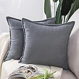 Madizz Set mit 2 kurzen Chenille Zierkissenbezüge weicher dekorativer Kissenbezug für Sofa, Schlafzimmer Kissenhülle Grau 40x40 cm Quadrat