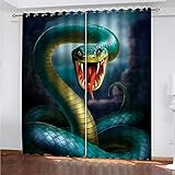 SATUSA Vorhang Blickdicht 3D Grüne Tierschlange Muster Ösenschal 2Er Set 234X230Cm Fenster Gardinen Mit Ösen Verdunkelungsvorhang Wohnzimmer Kinderzimmer Thermovorhang Schallschutz Vorhänge