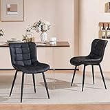 YOUTASTE Esszimmerstühle 2er Set, Kunstleder Gepolstert Stühle mit Stark Metallfüßen, Küchenstühle, Esstisch Stühle mit Lehne (Schwarz)