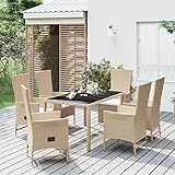 ZEYUAN 7-TLG. Garten-Essgruppe mit Kissen, Gartenlounge Set, Gartenmöbel, Terrassenmöbel, Sitzgruppe Garten, Möbelsets, Balkonmöbel Set, Gartengarnitur, Beige Poly Rattan