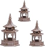 ENESEA Ornament Figur Home & Office Dekoration3PCs Mini Pagode Statue Miniatur Keramik Pagode Hexagon Pavillon -Form Laternenstatue DIY Micro Landscape Zen Garden Puppenhaus Desktop -Dekor (braun)