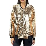 Damen Pailletten Blazer mit Glitzer Langarm Bomberjacke Slim Fit Pailletten Jacke Elegant Kurz Sakko Einfarbig Blazermantel Party Outwear Cardigan Tops Teenager Mädchen Streetwear Party Glänzend Jacke