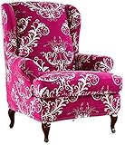 Stretchflügelstuhl Slipcover 2-teiliger, modernes gedrucktes Muster Sesselabdeckungen, Mikrofasergewebe Wohnzimmer Sofa Slipcover Stretch (Color : Rose Red, Size : 2 Piece)