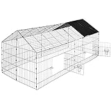 TecTake 800393 - Kaninchen Freilaufgehege mit Sonnenschutz, 180 x 75 x 75 cm, Schnelle Montage - Diverse Farben (Dach schwarz | Nr. 402421)