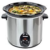 Syntrox Germany 3,0 Liter Edelstahl Slow Cooker mit Warmhaltefunktion, Sicherheitsglas und Entnehmbarer Keramikschüssel - Langsamgarer Schongarer.