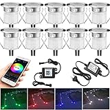 10er Bluetooth RGB Led Bodeneinbauleuchten Aussen, Ø30mm Dimmbar 12V 0.5W IP67 Wasserdicht Bodeneinbaustrahler Led Einbaustrahler Außen Led Terassenbeleuchtung Bodenspots für Terrasse Garten Küche