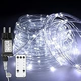 Izrielar 20 Meter LED Lichterschlauch Außen, Kaltweiß 200LEDs Wasserfest LED Schlauch für Auße, Dimmbar & Memory-Funktion, für Weihnachten, IP65