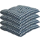 NYVI Stuhlkissen 38x38 cm ComfySeat Blau Weiß kariert 4er Set - Sitzkissen mit 6 cm Comfort Sitzpolster - Indoor & Outdoor - Gartenstuhlkissen aus Baumwoll-Mischgewebe - ÖkoTex 100