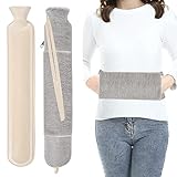 Lang Wärmflasche mit Bezug Flauschig, Groß Wärmeflasche Schlauch 2L Long Hot Water Bottle mit Handwärmer, Lange Wärmflaschen Zum Umbinden, XXL Gummi Grau Längliche Plüsch Bettflasche für Frauen Männer