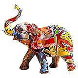 Moderne Skulptur Dekofigur ,Elefanten Statue 24 X 20 cm Elefant Figur Art Sculpture Kreative Bunte Graffiti ,moderne Graffiti-Kunst, Heimdekorationen, Bücherregal, TV-Schrankdekoration, Tierornament