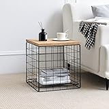 [en.casa] Korbtisch Indalsälven 40 x 40 x 42 cm Beistelltisch Korb mit abnehmbarem Deckel Blumentisch eckig Wohnzimmertisch Metall Schwarz Holz-Optik