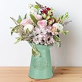 Belle Vous Olivgrüne Rustikale Deko Blumenvase aus Metall - D11,8 x H17,5 - Galvanisierte Milchkanne Deko Vase im Shabby Chic Vintage Stil - Deko Landhausstil Vase für Haus- & Garten Tischdeko