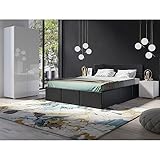 Lomadox Schlafzimmer Set 4-teilig mit Bett 160x200cm, 2 Nachttische, Kleiderschrank 2-TRG. in weiß Hochglanz mit Kunstleder in Graphit Modern