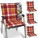 Beautissu 4er Set Sunny RO Niedriglehner Auflagen Set für Gartenstühle 100x50 cm Polster in Rot Kariert - Bequeme Gartenstuhl Stuhlkissen Polsterauflagen mit UV-Lichtecht