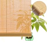 Sh000ad Natürliche Bambusrollo mit Seitenzug,Hochwertiges Fenster-Rollo Bambus für Innen,55% Sonnenschutz und Sichtschutz Bambusjalousien,Holzrollo für Balkon/Patio/Büro,Anpassbar (130x200cm/51x79in)