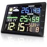 CSL - Wetterstation mit Farbdisplay und Außensensor, 20 cm LCD Farbdisplay - Luftdruck Barometer Temperatur Wettervorhersage Frostalarm Datum Uhrzeit - Wecker mit Schlummerfunktion