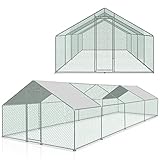 Vigevee Hühnerstall Freilaufgehege 3 x 8 x 2 m, Stahl Verzinkt Kleintierstall Freilauf Vogelkäfig Hühnerkäfig mit Schloss, Tiergehege Freigehege für Hühner, Kleintiere & Pflanzen