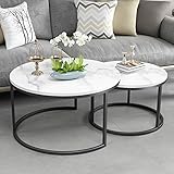 UKALOU Beistelltisch/Beistelltisch, Nordic Coffee Table Outfit Satztisch 2er-Set Moderner Beistelltisch mit Marmortischplatte und Metallrahmen für Wohnzimmer, Schlafzimmer, Büro