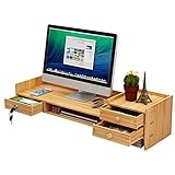 MINUS ONE Monitorständer Monitorregal Computer Booster Ständer mit Ablagen Schloss Computer Laptop Erhöhter Tisch Desktop Organizer Desktop Computer Massenaufbewahrung Regal Büro Stauraum (Holzfarbe)