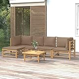 ZEYUAN 6-TLG. Garten-Lounge-Set mit Kissen, Gartenlounge, Gartenmöbel, Balkon Möbel, Balkonmöbel, Balkon Möbel Set, Balkon Lounge, Möbelsets, Taupe Bambus