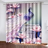 Vorhang Wärmeisolierend 3D Künstlerische Kreativität Pfau 2 Set 200x214 Cm Verdunklungsvorhänge, Dicke Und Schwere Vorhänge Kälteschutz Thermovorhang Mit Ösen, Blickdichte Gardinen Schlafzimme Wohnz