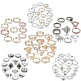 LOLIAS 86 Stück Knuckle Ringe Damen Stapelbare Ringe Boho Gelenkfinger Ringe Set Midiringe Silber Hohle Geschnitzte Kristallstapelringe Packung Ring Damen für Geschenk