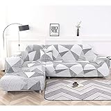 Mingfuxin Sofa-Schonbezüge, Elastische Stretch-Sofabezüge Überwürfe, Abschnitts-Sofabezüge Ecksofa Schonbezug Möbelschutz with 2 Stücke Kissenbezug für 3 Sitzer + 3 Sitzer L-förmige Sofa