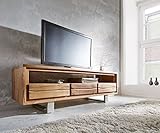 DELIFE Fernsehtisch Live-Edge Akazie Natur 146 cm 1 Fach 3 Schübe Baumkante Lowboard