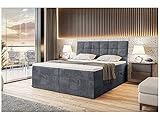 MEBLINI Boxspringbett mit Bettkasten - Gepolstert Doppelbett mit Matratze und Topper - Polsterbett mit Stauraum - Bett mit Kopfteil - Stauraumbett - Drago - 180x200 - H3/Dunkelgrau Samt