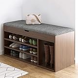 Moderner Schuhschrank mit Tür,Schuhbank im Eingangsbereich mit gepolstertem Sitz Cubby Organizer für Wohnzimmer Mudroom,Schuhbank aus Holz mit Schublade-D Nussbaum 80x30x51cm(31x12x20inch)