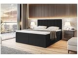 MEBLINI Boxspringbett mit Bettkasten - Gepolstert Doppelbett mit Matratze und Topper - Polsterbett mit Stauraum - Bett mit Kopfteil - Stauraumbett - Erling - 180x200 - H3/Schwarz Webstoff