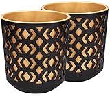 PECZEKO Blumentopf matt, Pflanzkübel aus Übertopf Kunststoff Deko Topf für, groß und klein Set Pflanzen 2X blumenkübel Set, blumenkübel kräutertopf, Schwarz/Golden, ø 14 cm