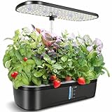 Hydroponic Anzuchtsystem indoor, 12 Hülsen Smart garden Kräutergarten Set mit 3 Modi des 20W LED Pflanzenlampe, automatischem Timer, 4L Wassertank mit leiser Wasserpumpe, verstellbare Höhe, Geschenk