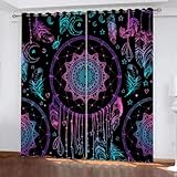 Blickdichte Gardinen Traumfänger Verdunkelungsvorhang Mandala-Traumfänger Vorhang mit Ösen für Schlafzimmer Geräuschreduzierung, Isolierung, küchen Scheibengardinen 2er Set - 280 x 160cm (H X B)