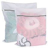 Mesh Wäschesäck, 2 Stück Groß für Wäschenetz für Waschmaschine für Empfindliches, Bluse, Unterwäsche(Weiß)