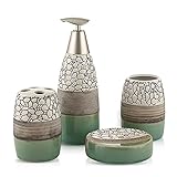 MORYEN Badtasse 100% Keramik Badaccessoires 4-teiliges Set Bad-Geschenkset Zahnbürstenhalter-Set Tumbler Seifenschale inkl. Seifenspender Bürsten
