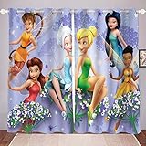 DDONVG Tinkerbell Elf Verdunkelungsvorhang-Set Für Schlafzimmer 3D-Druck Anime Vorhänge Für Kinderzimmer Blickdicht Für Dekoration Wohnzimmer (8,220x215cm(BxH)/ 110x215cmx2)